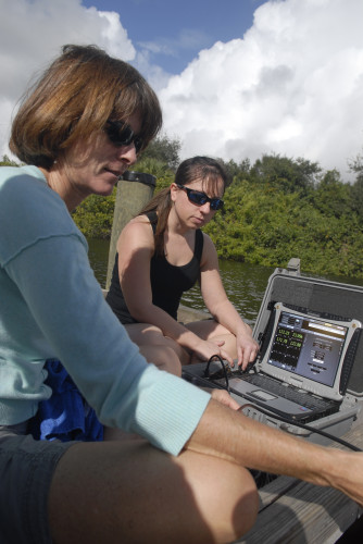 Azura scientists use an SPL meter to monitor underwater noise