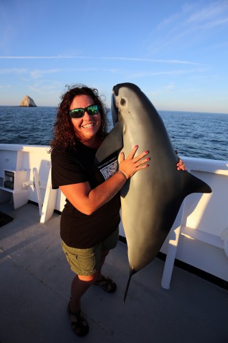 Melody with "Vicki the Vaquita". Photo by Todd Pusser.